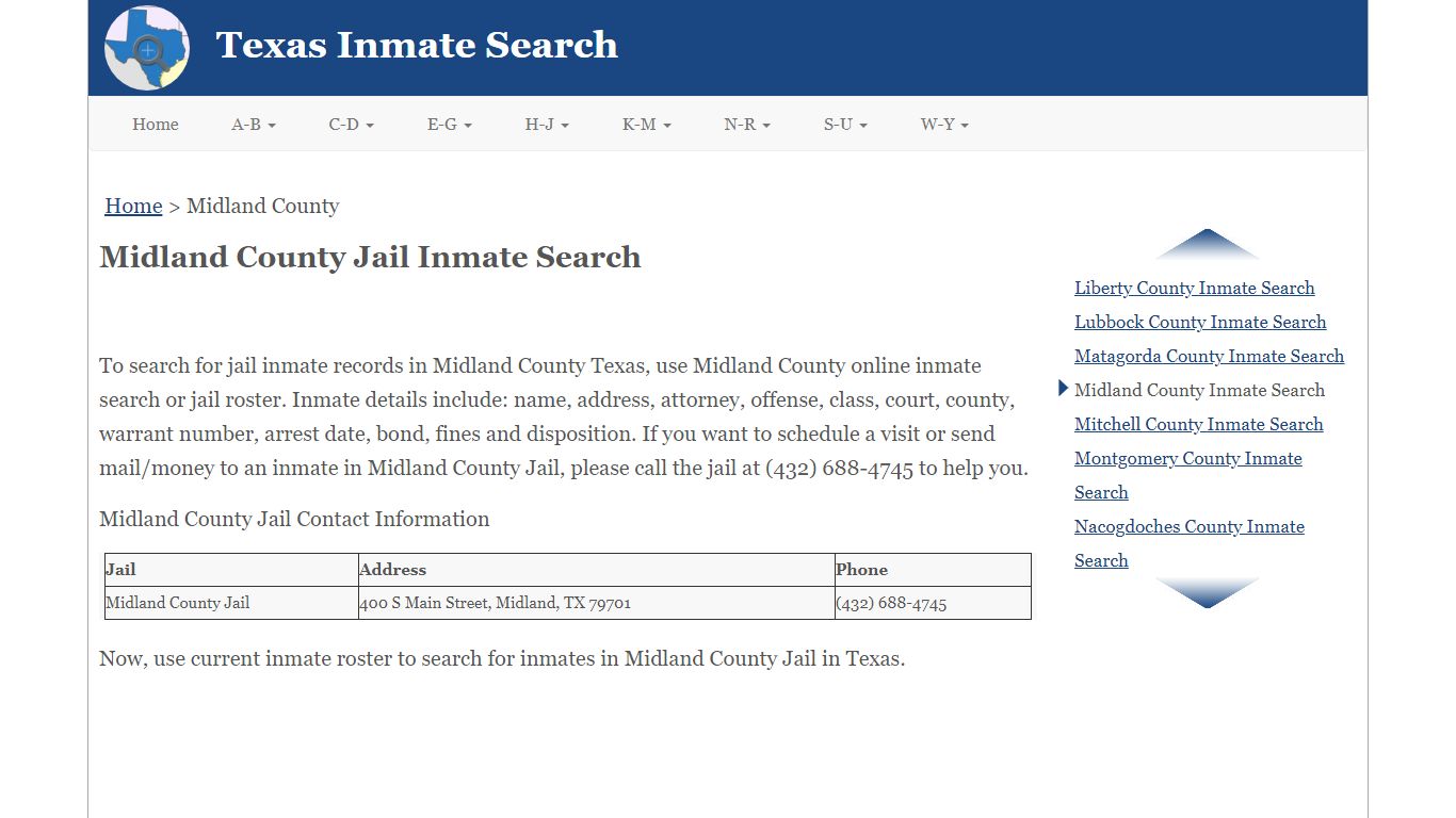 Midland County Jail Inmate Search